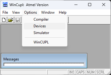 WinCupl with the Options menu open