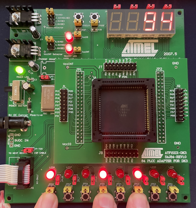 Hex Display of Development Board showing the number 94