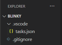 tasks.json in the Explorer pane of VS Code